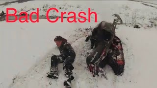 Major Snowmobile Crash Scary But Funny [upl. by Acisseg]