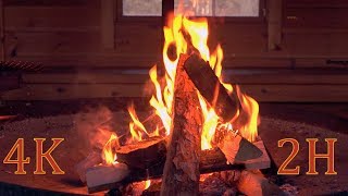 Sound of Fireplace Wood Cabin Ambience 2h with relax music [upl. by Elnar562]