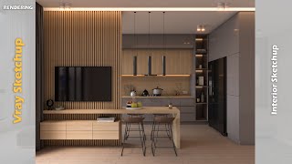 Dining with Kitchen area  Vray tutorial  Vray 5 Sketchup interior 54 [upl. by Fariss67]