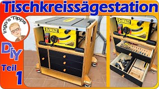 Tischkreissäge Unterschrank Multifunktionstisch quotDie Basisquot Teil 1 für Dewalt DWE 7492  IngosTipps [upl. by Yatnod]