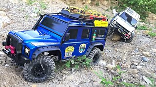 Dual Traxxas TRX4 Scale 110 Blue Land Rover Defender VS White Ford Bronco 4x4 Super OFFROAD [upl. by Arehahs181]