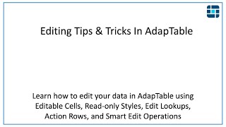 Some Tips amp Tricks for Editing data safely and cleanly in AdapTable [upl. by Sisxela]