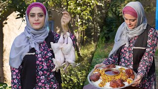 WEDDGING STYLE Cooking of Persian Barberry Rice with Chicken  ZERESHK POLO MORGH  Rural Cuisine [upl. by Nylevol]