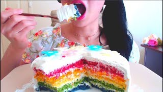 ASMR EATING 🍰RAINBOW CAKE  🥃ICED COFFEE  NO TALKING [upl. by Ivory404]