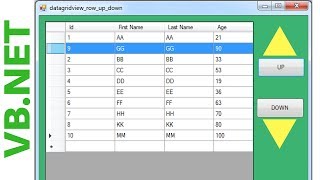 VBNet  How To Move DataGridView Selected Row UP and DOWN In Vbnet  with source code [upl. by Adnoloy]