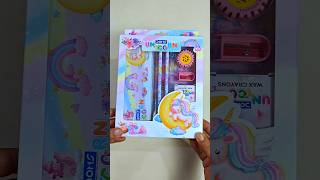 unboxing Doms unicorn stationery set pencil case crayon pencil sharpener stationery doms [upl. by Idelia]