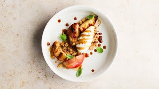 Grilled Nectarine Sundae With Pine Nut Crumble Recipe [upl. by Oicirbaf]