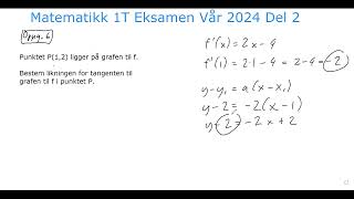 Matematikk 1T Eksamen Vår 2024 Del 2 vid 2 [upl. by Assetnoc]