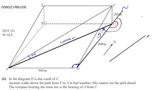 0580 22 M J 08 Q 21 b 3D Trigonometry Three Figure Bearings [upl. by Yerhpmuh]