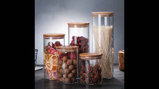 Factory Custom Food Storage Canister Round Bamboo Lid Glass Jar Pasta Glass Container with Wood Lid [upl. by Jonas]