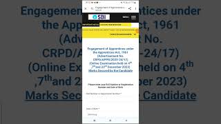 SBI Apprentice Score Card Out 202324 viral ytshorts [upl. by Justina122]