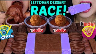 ASMR LEFTOVER DESSERT RACE NUTELLA CHOCOLATE MOUSSE CAKE PURPLE ICE CREAM BAR GUMMY ROLL CANDY 먹방 [upl. by Droffilc373]