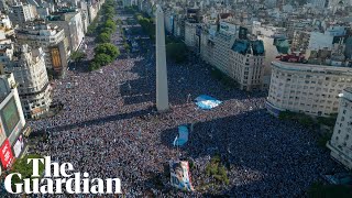 Drone captures sea of fans celebrating in Buenos Aires after Argentinas World Cup win – video [upl. by Ancier251]