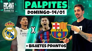 PALPITES E APOSTAS DE FUTEBOL PARA HOJE 14 01 2024  BILHETE PRONTO DOMINGO [upl. by Adle]