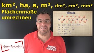 Maßeinheiten umrechnen  Flächenmaße  km² ha a m² dm² cm² mm²  Lehrerschmidt [upl. by Eynahpets]