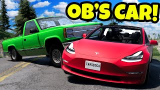 Crashing OBs Tesla During a Mountain Race in BeamNG Drive Mods [upl. by Ambros]