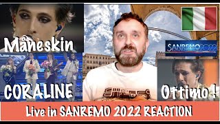 MANESKIN  quotCORALINEquot LIVE In SANREMO FESTIVAL 2022 REACTION [upl. by Eibbor]