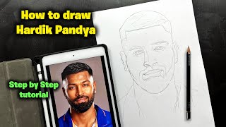 How to draw Hardik Pandya Step by Step  sketch outline tutorial for beginners  Ind vs Aus 2022 [upl. by Gerik]