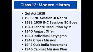 Modern History  GoI Act 1935 1936 1938 1939 INC sessions Quid India Movement etc [upl. by Winny]