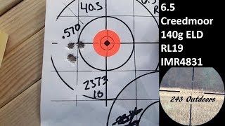 65 Creedmoor 140g ELD Reloder 19 amp IMR4831 [upl. by Drauode150]