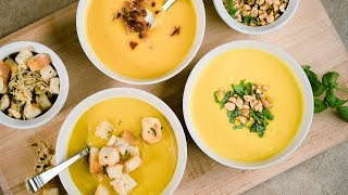 Butternut Squash Soup Three Ways  Fall Soup  Zested Foods [upl. by Ahsenad]