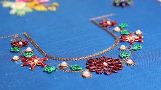 Aari embroidery free tutorial 14 Zardosi flower work with normal needle [upl. by Siskind]