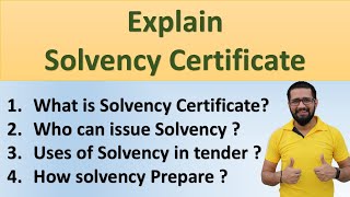 Explain What is solvency certificate who can issue solvency certificate uses of solvency in tender [upl. by Tsyhtema865]