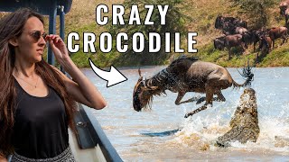 Crazy Great Migration Mara River Crossing in Serengeti  Tanzania Safari [upl. by Alinoel]