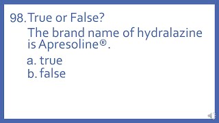 Top 200 Drugs Practice Test Question  T or F The brand name of hydralazine is Apresoline [upl. by Portingale]