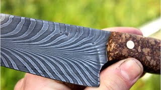 HAND FORGING FEATHER DAMASCUS CHEF KNIFE  Blackbeard Project handles [upl. by Butch422]