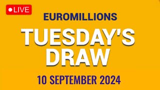 The National Lottery Euromillions Live draw results from Tuesday 10 Sep 2024  euro millions live [upl. by Eladnyl836]