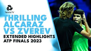 Carlos Alcaraz vs Alexander Zverev THRILLER  Nitto ATP Finals 2023 Extended Highlights [upl. by Mourant238]