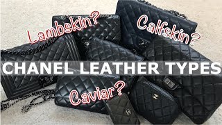 CHANEL HANDBAG LEATHER TYPES CAVIAR LAMBSKIN CALFSKIN ANNA IN WARSAW [upl. by Gnort]