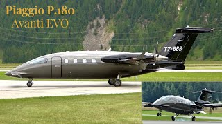 Piaggio P180 Avanti EVO Landing amp TakeOff at Engadin Airport [upl. by Enniotna]