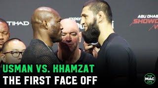 Kamaru Usman vs Khamzat Chimaev intense Face Off [upl. by Atrice]