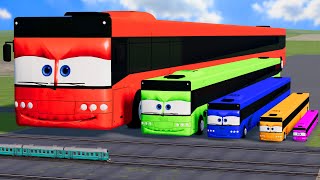 Big amp Small Long Bus Lightning Mcqueen vs Train Thomas  BeamNGDrive [upl. by Nimajeb]