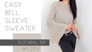 How To Crochet A Bell Sleeve Sweater EASY  Tutorial DIY [upl. by Huntlee]