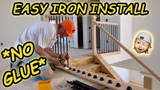 IRON BALUSTER INSTALLATION  EASY DIY RESECURE NO GLUE  MEASURE CUT INSTALL STAIRCASE UPDATE [upl. by Idnil365]