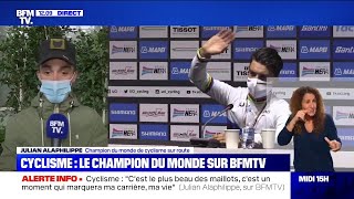 quotCest le plus beau des maillotsquot Alaphilippe revient sur son titre de champion du monde sur BFMTV [upl. by Elledoj564]