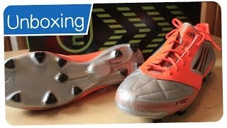 Adidas F50 Adizero TRX FG  MiCoach SilverOrange  LIONEL MESSI Boots  UNBOXING [upl. by Yenettirb525]