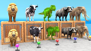 5 Giant Duck Cartoon Fountain Crossing With Cow Elephant Buffalo Lion TRex 3d Animal Game Video [upl. by Firahs845]