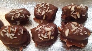 Almond filled Chocolate Coated Dates  Chocolate Stuffed Dates  Chocolate Khajur  Samias Kitchen [upl. by Tesil]