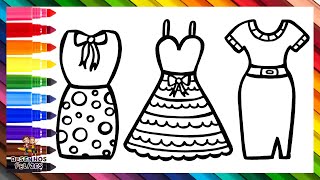 Desenhar e Colorir 3 Vestidos Bonitos 👗🌈 Desenhos para Crianças [upl. by Lasky]