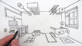 How to Draw a Room in One Point Perspective A Birds Eye View [upl. by Oj589]