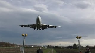 Spectacular landing of a Cargolux Boeing 747 at Dübendorf with live ATC [upl. by Mae17]