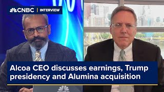 Alcoa CEO discusses earnings possible Trump presidency and Alumina acquisition [upl. by Llehsal425]