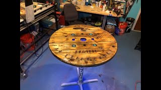 Wire spool table with epoxy resin amp LED lights Star Trek theme [upl. by Ilonka]