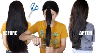 HOW I CUT MY HAIR AT HOME IN LAYERS  V SHAPE HAIRCUT  HAIR HACK [upl. by Midian]