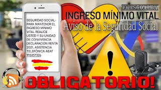 IMV  Ingreso Mínimo Vital  AVISO de la Seguridad Social para hacer la Declaración de la Renta [upl. by Ahsatal]