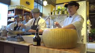 Flaming Wheel of Parmigiano Di Bruno Bros Philadelphia [upl. by Elnukeda]